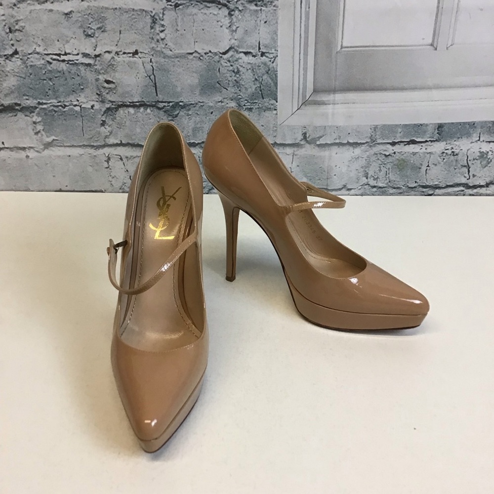 Yves Saint Laurent Nude Patent Leather Mary-Jane Pumps